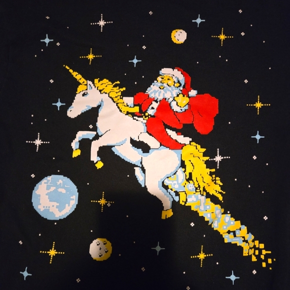Ugly Christmas Sweater Santa on a Unicorn Fifth Sun silly graphic print Xmas - Picture 4 of 4